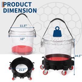 GarveeTech 5 gal Car Wash Bucket Kit 300 LBS Capacity - Includes Grit Trap, 5-Caster Dolly, Rubber Handle & Lid, Professional Detailing Kit for Auto Cleaning, Transparent