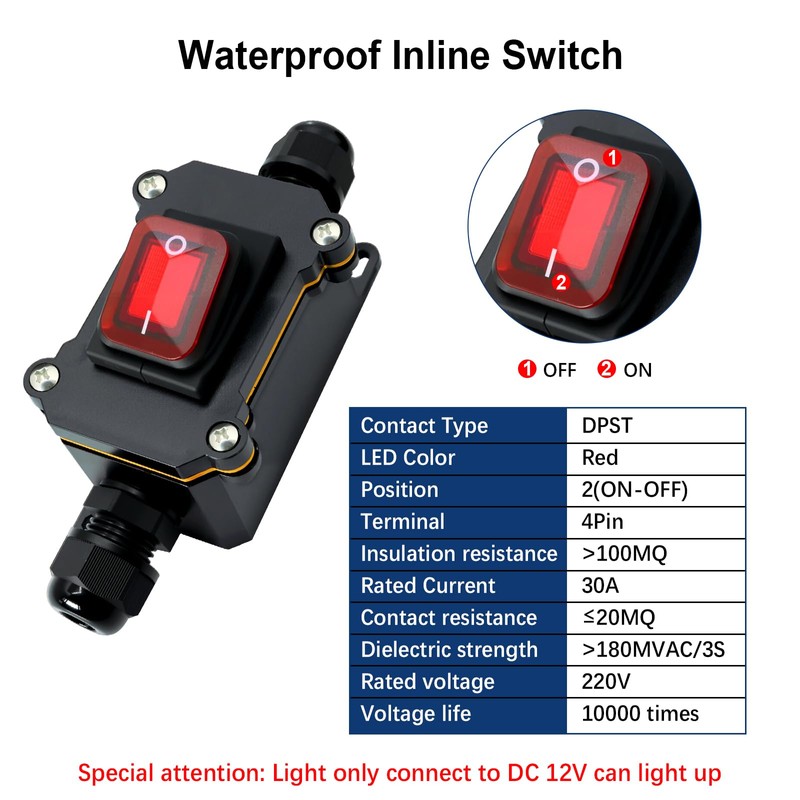 30A 220V IP65 Waterproof Cable Switch AYWHP 2 Pieces Waterproof