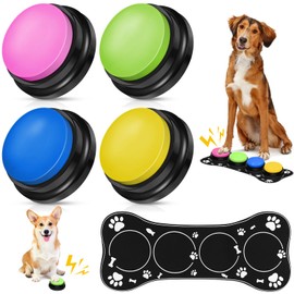 REAQUE Buzzer with Recording Function, Pack of 4 Buzzers with Sound, Sound Button for Dogs, Buzzer with Recording Function for Interacting with Dogs (Pack of 4 Buzzers with Cushion)