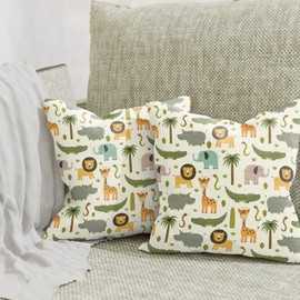 ggaimwf Jungle Animal Cushion Covers Lion Crocodile Zoo Lovely Cartoon Colorful Kids Cushions Decorative Linen Throw Pillow Covers for Children's Bedroom Nursery Toddler Pillowcases 40x40cm Set of 2
