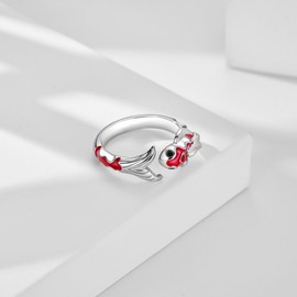 JERWLI Koi Fish Ring for Women 925 Sterling Sliver Crochet Adjustable Rings Kio Fish Lucky Jewelry Gifts for Women Mother Friend