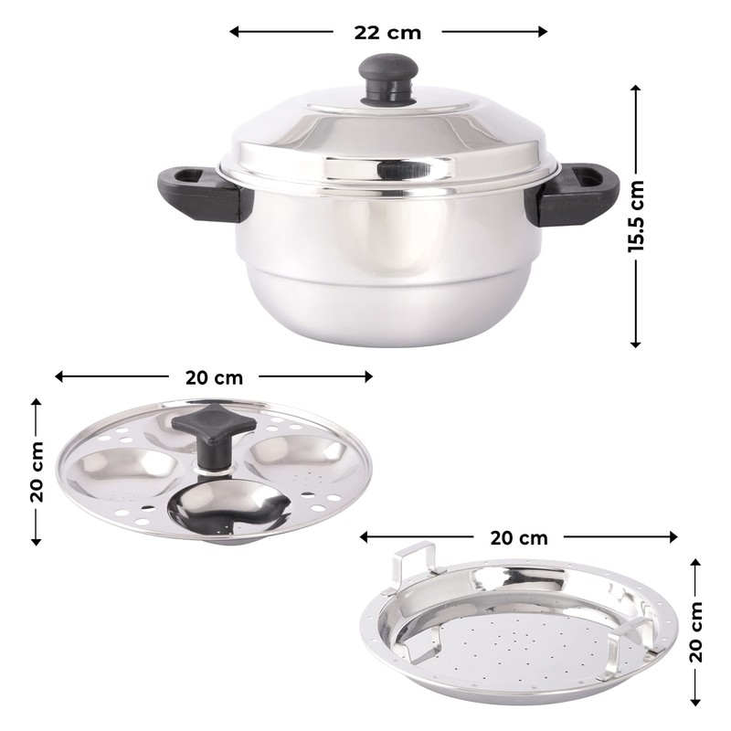KSJONE Stainless Steel 5 pcs Multi Kadai (Induction Friendly) Idli