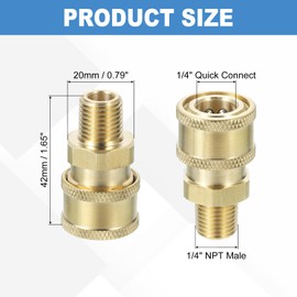 sourcing map Pressure Washer Fitting, Solid Brass Pressure Washer Couplers, 1/4 Inch Quick Connect to Male NPT Thread for Pressure Washer Gun to Pressure Washer Hose, 1 Pack