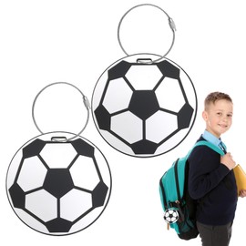 FloraMolly Luggage Tags for Suitcases, 2 Pcs Secure Suitcase Tags Waterproof PVC Luggage Labels with Steel Loop and Name Address Tel Card for Travel Bag-Football