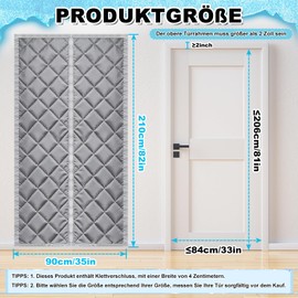 DNGH Thermal Door Curtain, Cold Protection, Magnetic Heat Protection Curtain for Doors, 90 x 210 cm, Thermal Door, Cold Protection, Magnetic Heat Protection Curtain, Insulated Door Curtain, Noise