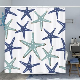 GOOESING Starfish Shower Curtain Beach Shower Curtain Blue and Teal Bathroom Curtain with Hooks Bathroom Decor Washable Durable Waterproof Fabric 180x180cm
