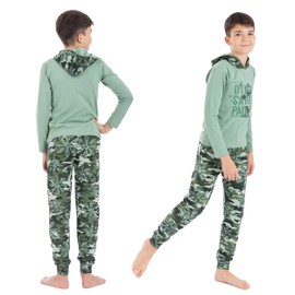 LOREZA® Boys' 2-Piece Jogging Suit, Leisure Suit with Hood, Long Sleeve Leisure Suit, Sports Suit, Dino Green