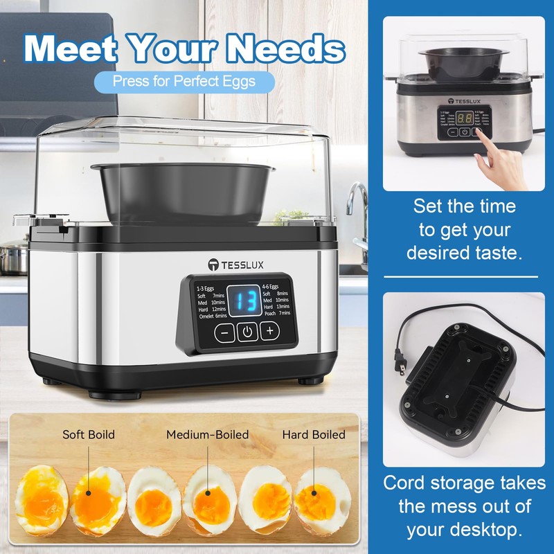 Electric Rapid Egg Cooker, 6 Egg Capacity for Hard Boiled