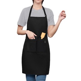 LEFUNDA® Waterproof Apron with 3 Pockets, Adjustable BBQ Apron with Long Straps, Kitchen Apron for Men, Women, Kitchen, Restaurant, Cafe ( 1 x Apron, Black, Women)