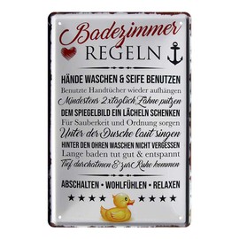 Tin Sign Bathroom Rules – Bathroom Decoration Sign – Decorative Tin Sign for Guest Toilet, Bathroom, Toilet, Bathroom Door Sign – Decorative Bath Room, Shower Room – Metal Sign with Funny Saying – 20