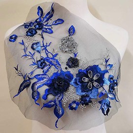 1 collar bordado hecho a mano para coser ropa, collar de encaje con cuello falso, accesorios de ropa, Azul Royal, 1