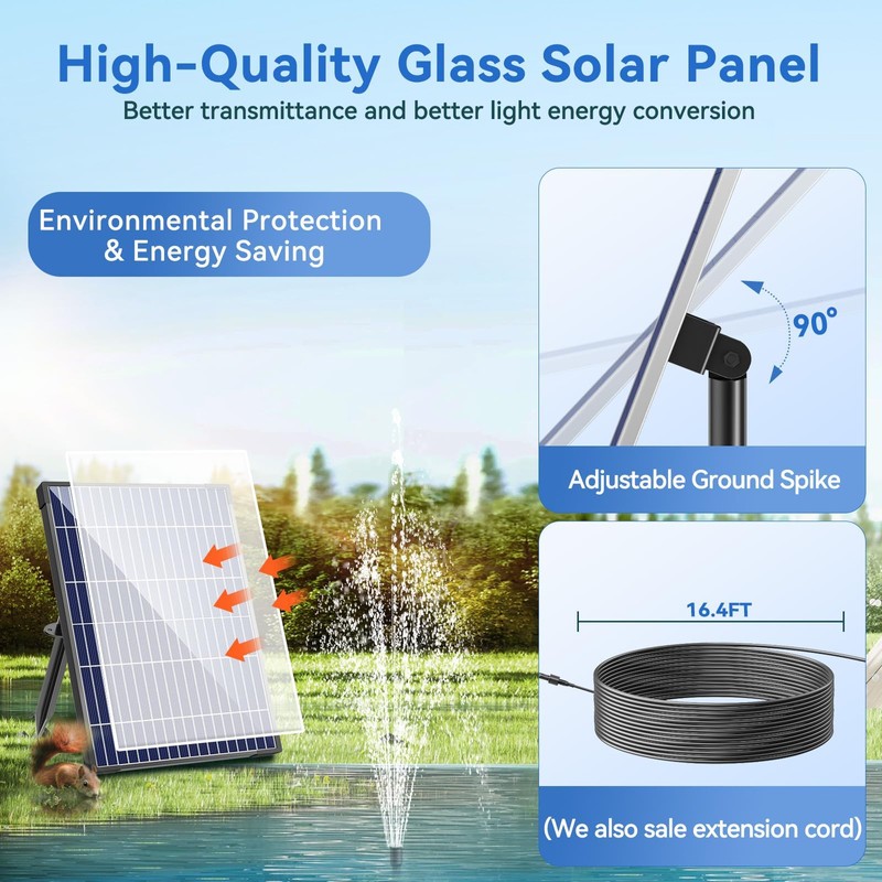 POPOSOAP Solar Water Pump, 12W Solar Fountain Pump 160GPH Flow