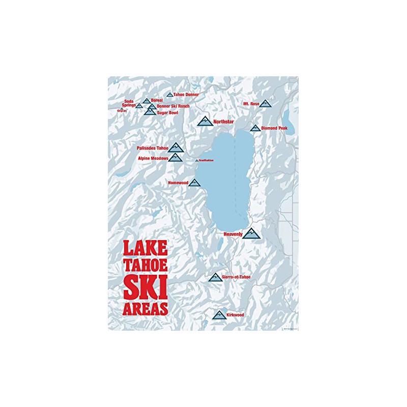 Lake Tahoe Ski Resorts Map 18x24 Poster (White & Red)