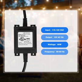 only fire Outdoor Landscape Transformer 110/120V to AC 12V/5A, 60-Watt Waterproof Power Supply Converter for LED Landscape Lighting, Grills, Spotlight, Pathway Light
