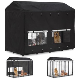 Outdoor Dog Kennel Cover 8'Dx4'Wx6'H Full Coverage Windproof Anti-UV.with Transparent PVC Window and Breathable Mesh.Waterproof Dog Kennel Cover for Multiple Brands of Dog Kennels,Cover Only.(Black)