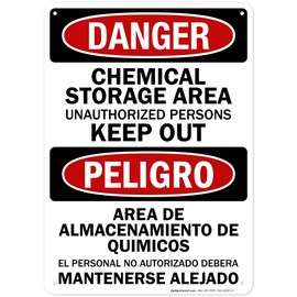 Danger Chemical Storage Area Unauthorized Persons Keep Out Bilingual Sign, 10x14 Inches, Rust Free .040 Aluminum, Fade Resistant, Made in USA by My Sign Center