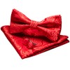 JEMYGINS Men's Paisley Pattern Bow Tie, Cuffs, Buttons, Handkerchief Set,