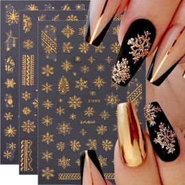 8 Sheets Gold Glitter Christmas Snowflake Nail Stickers,3D Winter Holiday Christmas Nail Decals Xmas Trees Ballet Dancer Star Nail Art Stickers for New Year Nail Designs Nail Decor Nail Accessories