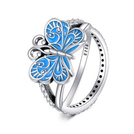 VONALA Vintage Dainty Butterfly Ring 925 Sterling Silver Cute Animal Cuff Jewellery Gift for Women, Sterling Silver