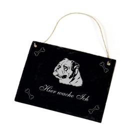 Slate Sign English Bulldog – Hier wache ich "Household Plaque with Dog Design English Bulldog