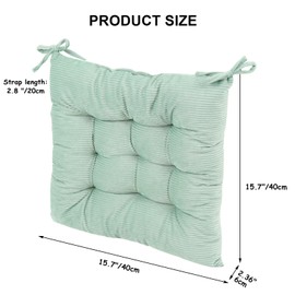 MissSoul 4Pack Chair Cushions for Dining Chairs 15.7"X15.7" Corduroy Chair Pads with Ties Indoor Non-Slip Square Seat Cushion for Kitchen Office Chairs Computer Desk Seat Pad, Green