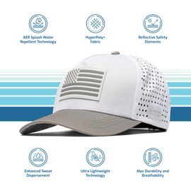 Alter Ego Coaster Splash Performance Hat – Lightweight, Breathable, Water-Resistant Adjustable Cap for Running, Workout, Golf, or Everyday Wear (Men & Women) - White Silver Flag Snow Camo