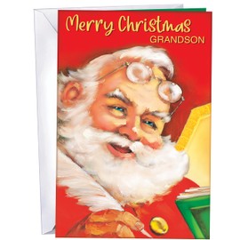 Chuck's Card-O-Rama - Grandson Christmas Card - MADE in CHICAGO - Large Card Opens to 10" x 7.75" - Packaged in Extra Sturdy Mailer - Merry Christmas Grandson - 1004