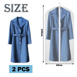 2 PCS Dress Bag Clothes Protector Bags Hanging Long Dress Bags Covers Full Zipper Dress Protector Bags Dress Bags Covers Long Clothes Covers Protector Bags(60cm×140cm)