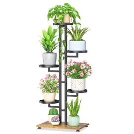 LASZOLA Black Tall 5 Tier 7 Pot Plant Stand Indoor Heavy Duty Metal Rack, Vertical Multi Level Planter Holder, Sturdy Cat Proof, Decorate for Cactus Fern Orchid, House Bathroom Office Living Room