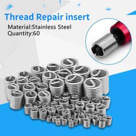 Entatial Helicoil Set, 60 Pieces Stainless Steel Wire Thread Repair Sleeve Insert Assortment, M3 to M12, Thread Repair Set, Stainless Steel Thread R