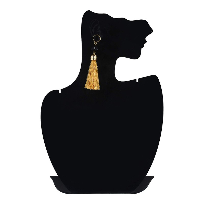 Moonstruck Women Gold Tassel Dangle Earrings With Black Stone for