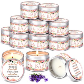 Funtery Rustic Flower Scented Candles, 12 Pcs Baby Shower Party Favors Candles Lavender Scented Baby Shower Favors for Guests Rustic Tea Lights Candles Gender Reveal Candle for Baby Shower