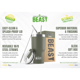 Beast 20 oz Tumbler Stainless Steel Vacuum Insulated Coffee Ice Cup Double Wall Travel Flask (Army Green)