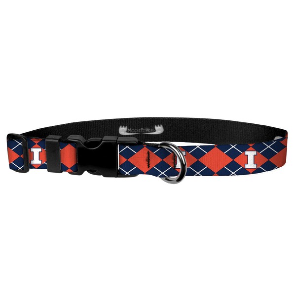 Moose Pet Wear Dog Collar – University of Illinois Adjustable Pet Collars, Made in The USA – 1 Inch Wide, Large, Argyle