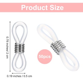 50 Pieces Eyeglass Chain Ends Adjustable Rubber Spectacle End Connectors Anti Slip Rubber Connector Eyeglass Chain Connector Glasses Chain Rubber Loops For Glasses Strap Holder (White And Silver)