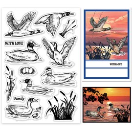 GLOBLELAND Mallard and Reed Clear Stamps for Cards Making Wild Ducks Clear Stamp Seals Transparent Stamps for DIY Scrapbooking Photo Album Journal Home Decoration