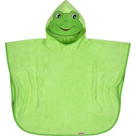 'Wörner Südfrottier Baby Bath Towel – Wash Mitt Frog Lime Bib Poncho, green, Bath Poncho 120 x 75 cm