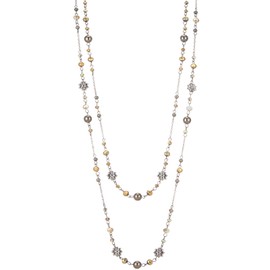 FULU AUTUMN Women’s Long Pearl Necklace, Silver and Black Statement Chain, Fashion Jewellery, Vintage Jewellery, Birthday Gifts, Pearl Crystal, No Gemstone