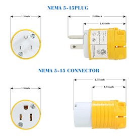 Carvmpin Extension Cord Ends Male and Female, 15 Amp 125 Volt Electrical Replacement Plug & Connector，NEMA 5-15P & NEMA 5-15R, ETL Listed, 5 Set, Yellow