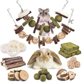ERKOON 70 Pieces Rabbit Toy, Small Animals Chew Toy Rabbits Natural Timothy Grass Chew Balls Nibbler Wooden Chain Grass Toy Dental Care for Bunnies Chinchilla Hamster Guinea Pigs Gerbils