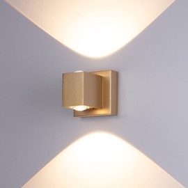 Tubicen Gold Wall Sconce, Bright Up Down Sconces Wall Lighting, 10W LED Dimmable Wall Lights for Living Room Hallway Stairway Movie Theater Sconces