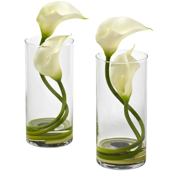 Nearly Natural 1390-CR-S2 Double Calla Lily with Cylinder, Cream, Set of 2
