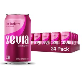 Zevia Zero Sugar Soda, Cran-Raspberry, 12 oz Cans (24-Pack) – Naturally Sweetened, Non-GMO Project Verified, Gluten-Free, Vegan