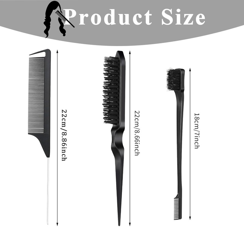 3 Pcs Slick Back Hair Brush, Double Sided Edges Slick