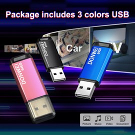 DONWEI USB Stick 64 GB Memory Stick 2.0 Blue Pack of 3