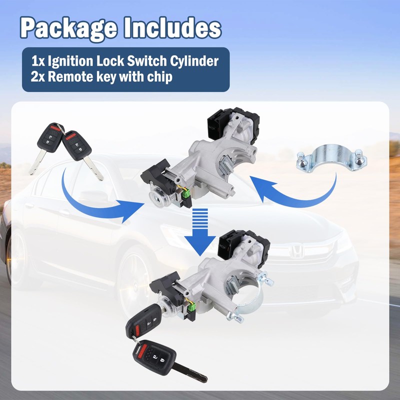 Ignition Switch Lock Cylinder Assembly with 2 Chip Remote Keys