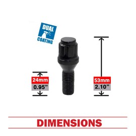 Wheel Accessories Parts Set of 20 Black 12x1.5 Lug Bolts Locking Spline Conical Seat with 24 mm Shank Length Small Diameter Lug Bolt with Dual Hex Key for Aftermarket Wheels