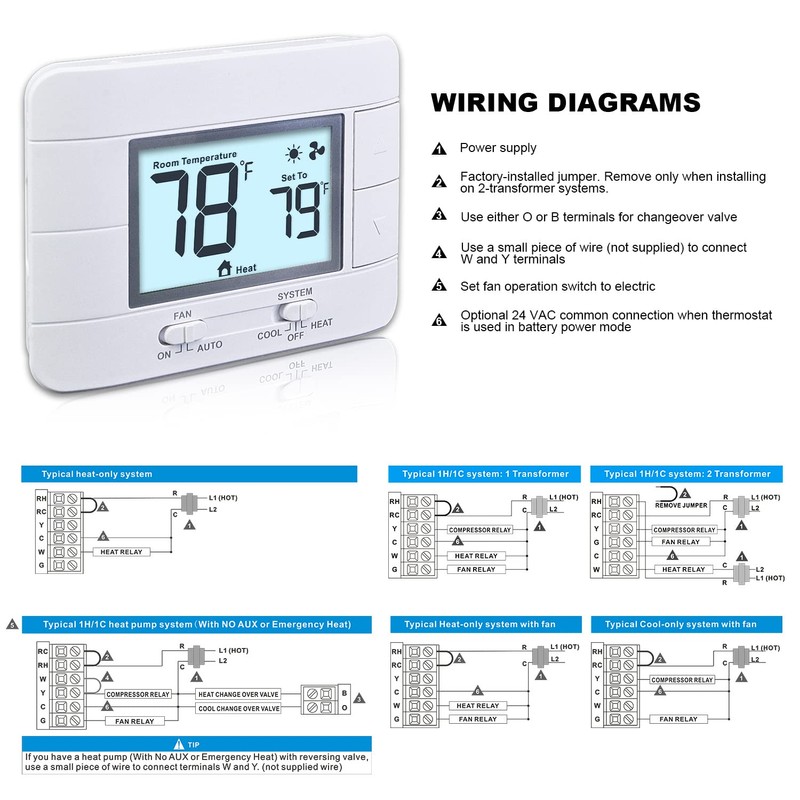 Aowel Non Programmable Thermostat for Home 1 Heat/ 1 Cool