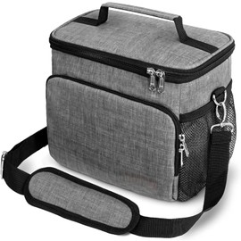 oalGfda Bolsa de almuerzo aislada - Gran capacidad 12L - Caja de almuerzo reutilizable para oficina, trabajo, escuela, picnic, playa - Bolsa de refrigerador a prueba de fugas Bolsa de almuerzo congelable con correas ajustables (gris)