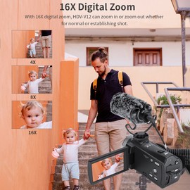 1080P Full HD 16X Digital Zoom Recording Video Camera Portable Camcorder with 3.0 Inch Rotatable LCD Screen Remote Control Maximum 30MP Support Face Detection